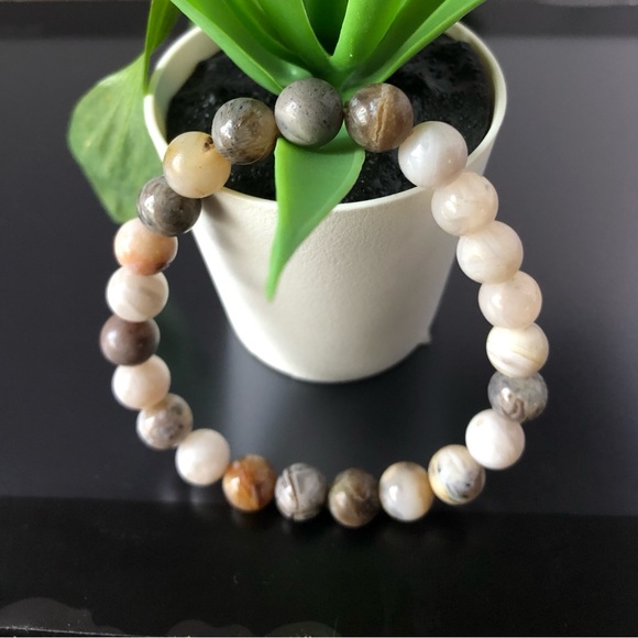 Bamboo Agate 8mm Natural Stone Beads Stretchable Bracelet - Picture 4 of 6
